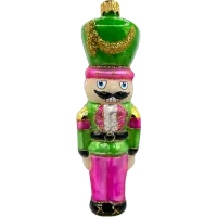 Bombka choinkowa szklana: Żołnierz Dziadek do Orzechów: zielono-różowy