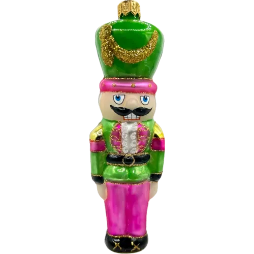 Bombka choinkowa szklana: Żołnierz Dziadek do Orzechów: zielono-różowy na Arena.pl