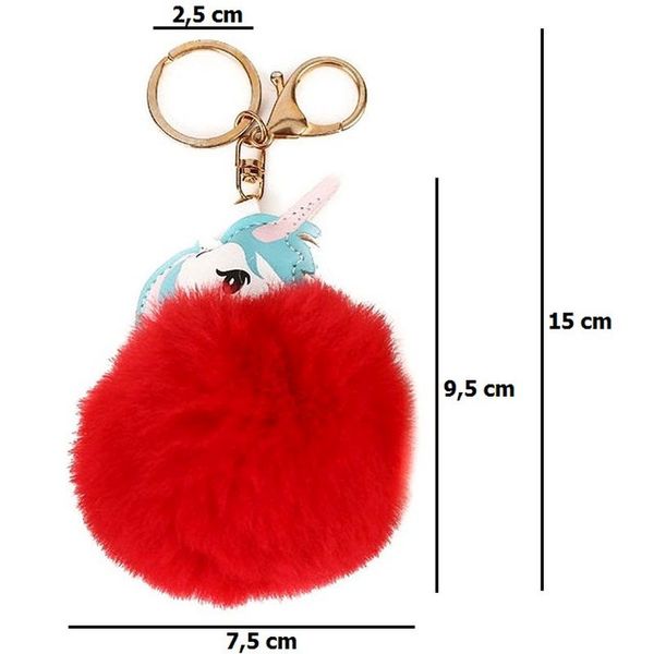 Brelok do kluczy Jednorożec pompon czerwony zdjęcie 2