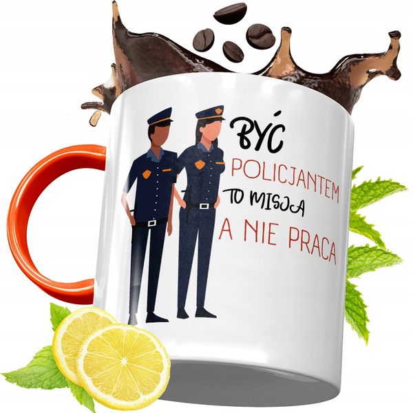 Kubek Pomarańczowy Dla Policjanta Idealny Prezent Z Nadrukiem Ze Zdjęciem zdjęcie 1