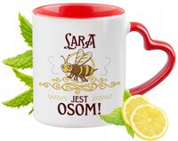 Dla Lary Kubek Czerwony Z Uszkiem W Kształcie Serca Na Prezent Z Nadrukiem