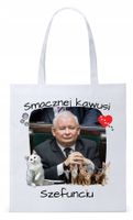 Śmieszny Pis Kaczyński Torba Eco Biała Shopper Z Nadrukiem Ze Zdjęciem