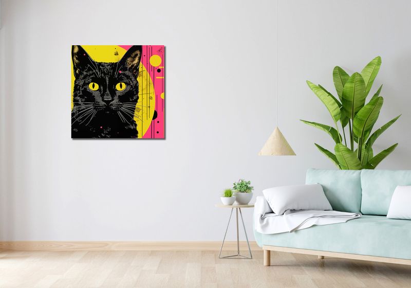 Obraz 70x70cm Neonowy Kocur zdjęcie 2