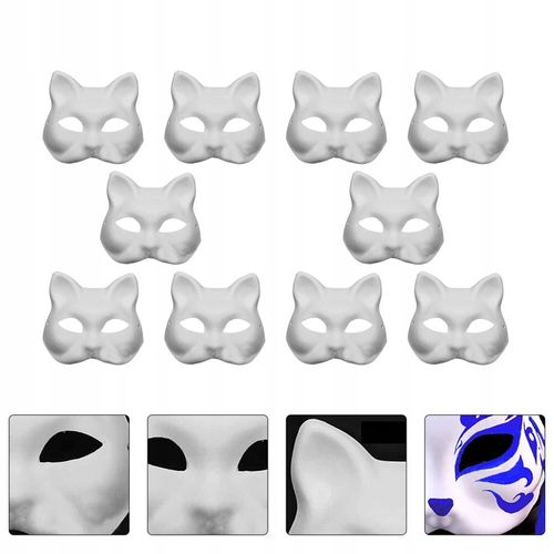 10× DIY PUSTE, RĘCZNIE MALOWANE MASKI MASKA KOT + 2× PĘDZLE + 12× FARBA na Arena.pl