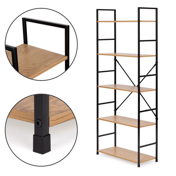 Regał drewniany szeroki nowoczesny LOFT 5 półek zdjęcie 4