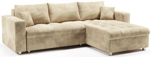 Kanapa Narożnik Rozkładany z Funkcja Spania i Pojemnikiem MIMOS Beżowy na Arena.pl