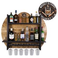 Drewniany barek na ścianę półka barowa ścienna na alkohol i kieliszki – barek wiszący loft vintage GOLD Gentelmens Club