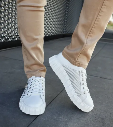 Białe skórzane sneakersy na platformie Stradone 36 na Arena.pl