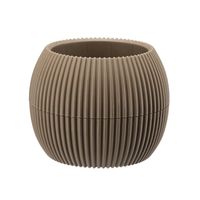 Doniczka plastikowa z podstawką osłonka kula rozm.3 CORAL 14,5 cm tworzywo mat brązowy prążkowany wzór