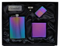 Tęczowy Zestaw Prezentowy Piersiówka 240 Ml + Papierośnica + Zapalniczka