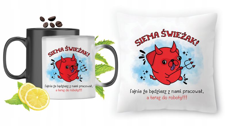 Na Powitanie W Pracy Zestaw Kubek Magiczny + Poduszka Z Nadrukiem Ze Zdjęci zdjęcie 1