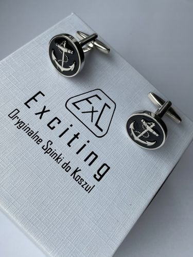 Męskie srebrne spinki do mankietów EXC Kotwica Żeglarskie Czarne Kotwice na Arena.pl