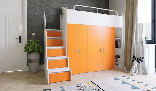 Łóżko piętrowe JSM2 90x200 + duża szafa i otwarty regał szary kolor na Arena.pl