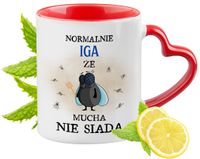 Dla Igi Kubek Czerwony Z Uszkiem W Kształcie Serca Na Prezent Z Nadrukiem