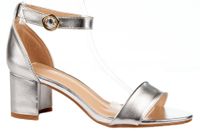 Sandały na obcasie słupku 6 cm. pasek srebrne Rozmiar obuwia - 39