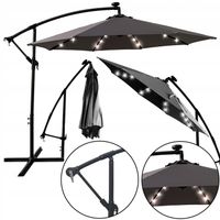 PARASOL OGRODOWY DUŻY REGULOWANY 24 LED SOLAR UV 50+ CHICAGO 270CM SZARY