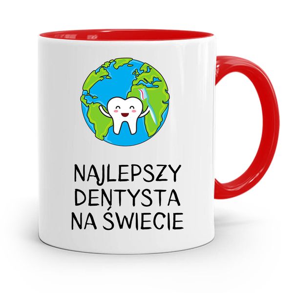 Kubek Czerwony Prezent Dentysty Najlepszy Dentysta Z Nadrukiem Ze Zdjęciem zdjęcie 1