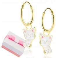 Srebrne kolczyki dla dziewczynki kotki wiszące srebro pozłacane próba 925