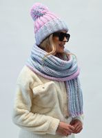 Komplet czapka z szalikiem Grudy Ciepły zestaw Zimowy STYLOWA kolorystyka