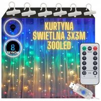 KURTYNA ŚWIETLNA NA OKNO 3x3 LAMPKI OZDOBA ŚWIĄTECZNA GIRLANDA KOLOROWA
