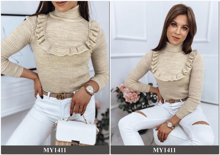 PRĄŻKOWANY SWETER DAMSKI GOLF KOLORY ox127 UNI zdjęcie 3