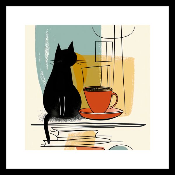 Plakat 20x20cm Kot i Kawa zdjęcie 3