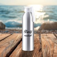 Srebrny bidon 650 ml z Twoim nadrukiem z przeźroczystą nakrętka