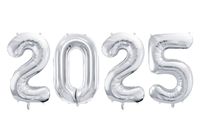 Balony foliowe na sylwestra rok 2025 86 cm srebrne
