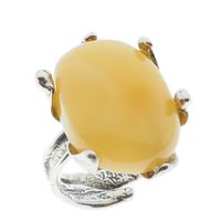 Pierścionek regulowany z mlecznym Bursztynem w srebrze oksydowanym