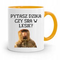 Kubek Żółty Nosacz Janusz Pytasz Dzika Czy Sra Z Nadrukiem Ze Zdjęciem