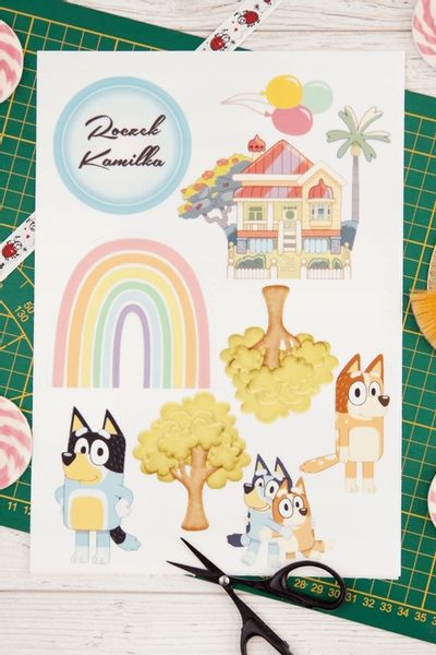 Wydruk Opłatek Tort Zestaw BLUEY 8 El + GRATIS Tabliczka Napisem BLUE zdjęcie 4