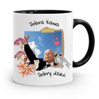 Kubek Czarny Śmieszny Pis Jarosław Kaczyński Z Nadrukiem Ze Zdjęciem