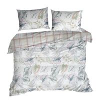 Pościel bawełniana Classic Deluxe SARA 200x220 biała pastelowa liście