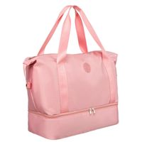 różowa torba weekendowa z wytrzymałego poliestru zawieszona na wygodnych