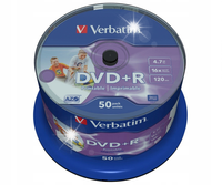 Płyta DVD+R Verbatim 50szt 16x 50szt (cake 50) biała do nadruku
