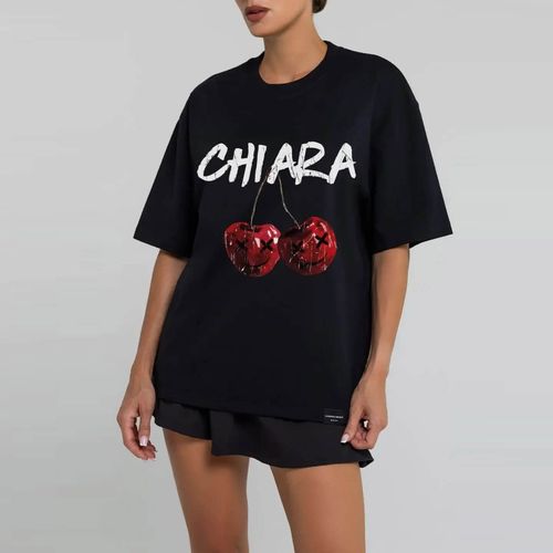 Chiara Wear - T-shirt bawełniany oversize CHERRY - czarny S na Arena.pl