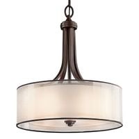 Abażurowa LAMPA wisząca Lacey KL-LACEY-P-L-MB Elstead KICHLER eklektyczna OPRAWA zwis na łańcuchu brązowy biały