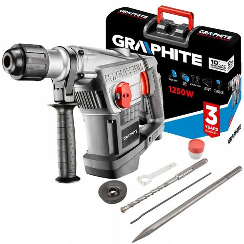 GRAPHITE MŁOT UDAROWY ELEKTRYCZNY SDS-MAX 1250W kujacy WALIZKA 58G874 DŁUTA na Arena.pl