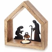 Świecznik Szopka Świąteczny Drewniany Metal na Stół Święta Boże Narodzenie