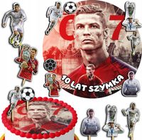 ZESTAW OPŁATEK NA TORT 20CM + TOPPERY PAPIEROWE - RONALDO IMIĘ 15CM 18CM