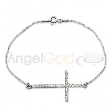 SREBRNA BRANSOLETKA KRZYŻ Z CYRKONIAMI PRÓBA SREBRA 925 zdjęcie 4