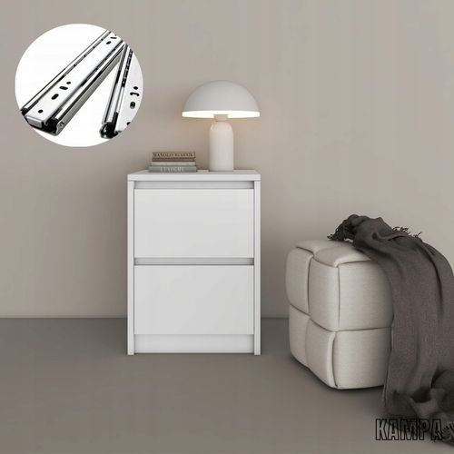 Praktyczna Szafka Nocna biała 2 szuflady stolik nocny loft 42x52x43cm na Arena.pl