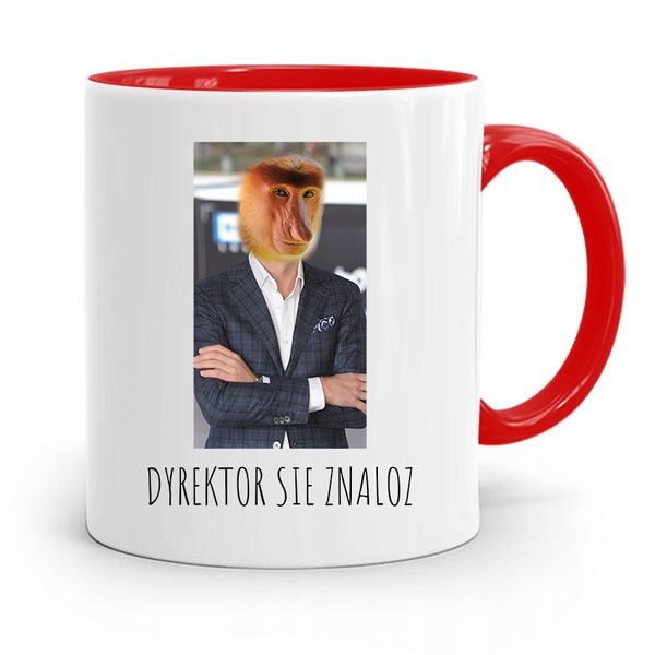Kubek Czerwony Nosacz Janusz Dyrektor Sie Znaloz Z Nadrukiem Ze Zdjęciem zdjęcie 1