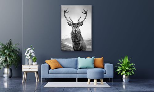 OBRAZ NA PŁÓTNIE 013 Czarno-biały jeleń 70x100cm na Arena.pl