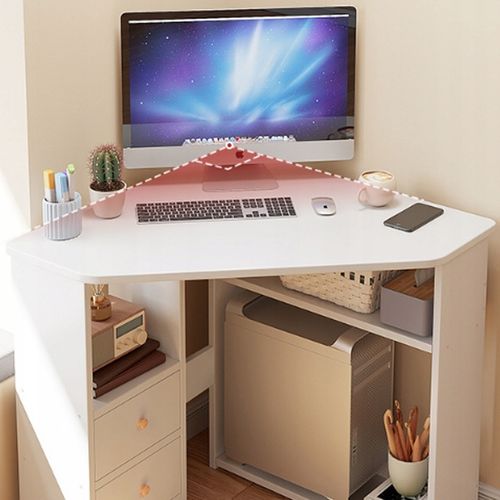 BIURKO NAROŻNE TRÓJKĄTNE KOMPUTEROWE Z PÓŁKAMI NOWOCZESNE BIAŁE LOFT na Arena.pl