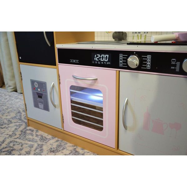 KUCHNIA DREWNIANA DLA DZIECI PODŚWIETLANE PALNIKI LAMPKA LED 87x30x83,5CM WOODEN zdjęcie 16