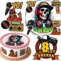 ZESTAW OPŁATEK NA TORT 20CM + 16 POSTACI - MUZYKA HIP HOP + IMIĘ 15CM 18CM