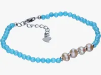 ELEGANCKA RODOWANA SREBRNA BRANSOLETKA FASETOWANY AKWAMARYN PERŁY HODOWLANE