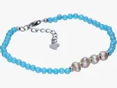 ELEGANCKA RODOWANA SREBRNA BRANSOLETKA FASETOWANY AKWAMARYN PERŁY HODOWLANE