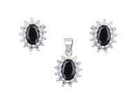 Delikatny rodowany srebrny komplet markizy czarne cyrkonie srebro 925 Z1102K_B